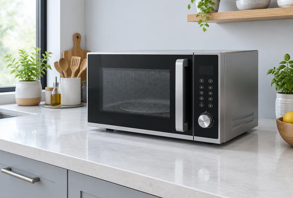Micro-ondas sobre bancada de cozinha